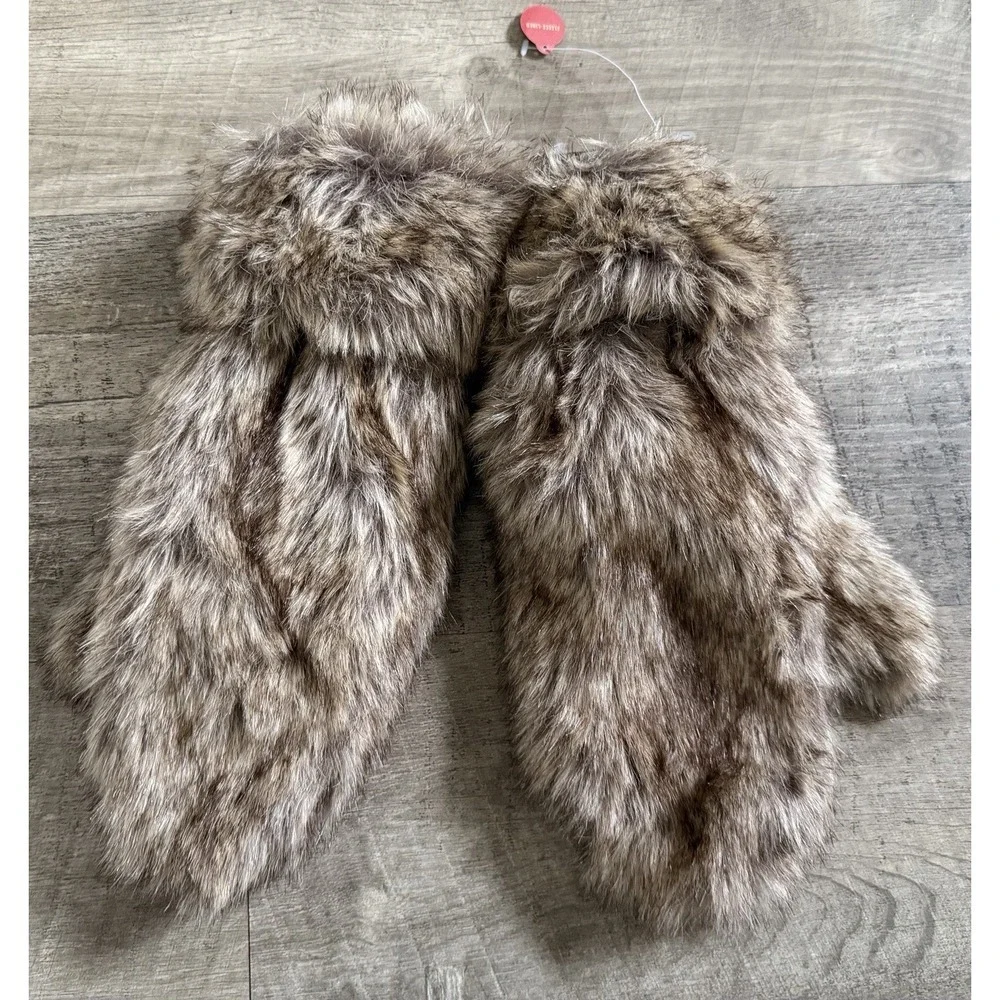 New Gloves Winter Faux Rabbit Fur Mittens Furry Fluffy Warm Sports Women's OS